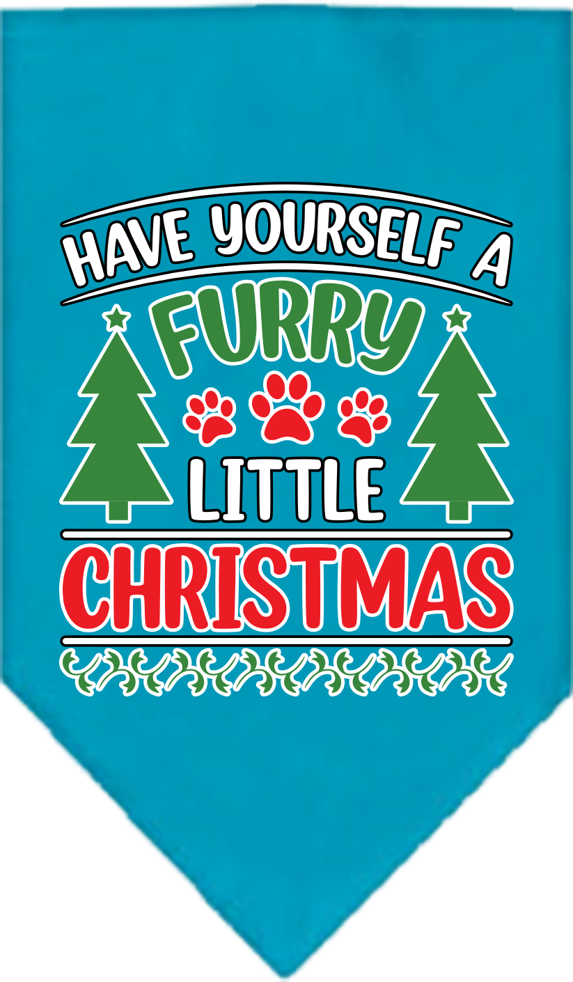 Furry Little Christmas Screen Print Bandana Turquoise Size Large